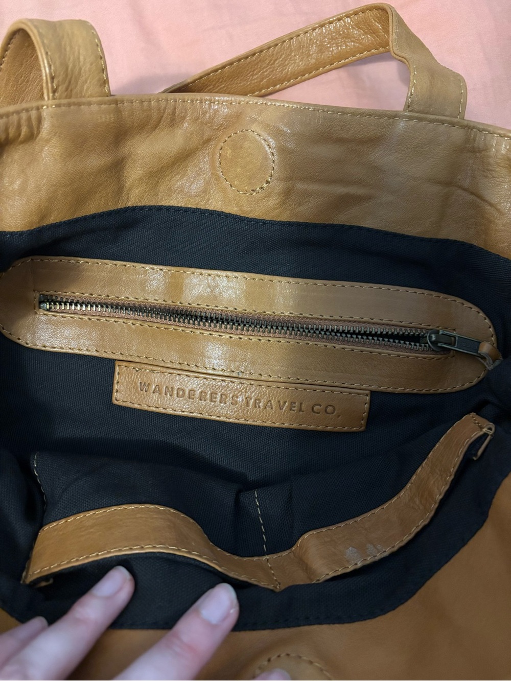 Wanderers Travel Co Tan Leather Shoulder Tote with Front Belt Detail - Picture 4 of 8